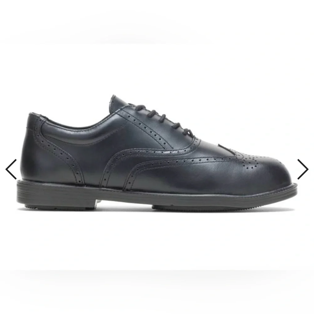 HUSH PUPPIES PROFESSIONALS Black Men's wing tip Oxford STEEL TOE Dress Shoe NEW